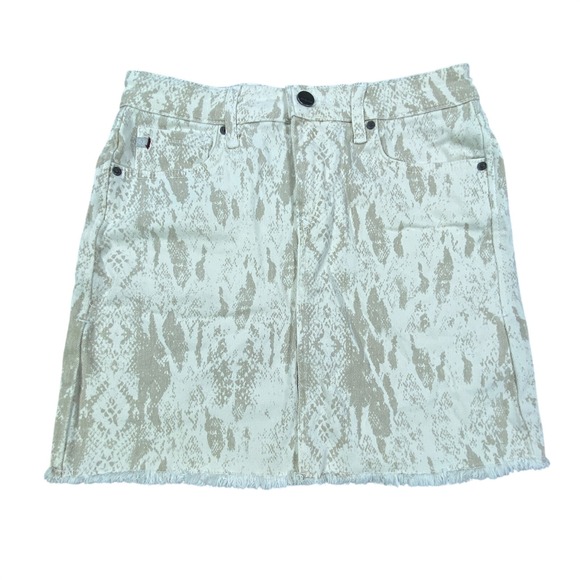 Dear John Dresses & Skirts - Womens Mini Skirt Beige Snake Skin Pattern Raw Hem Size 26 Pocket Stretch Cotton